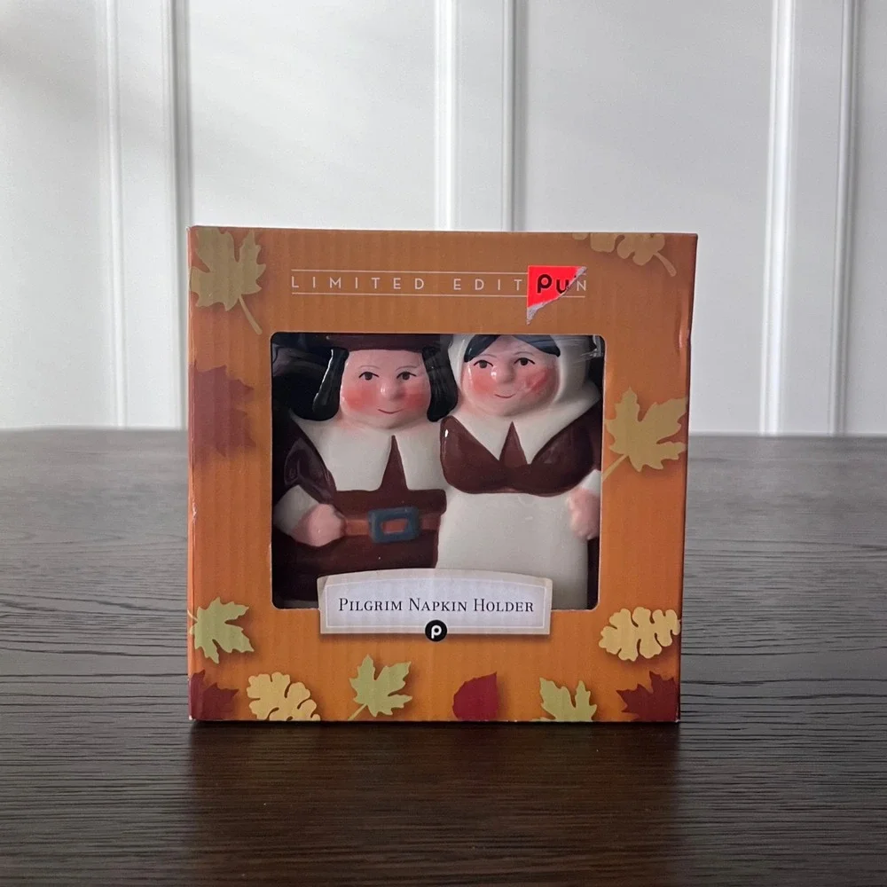 Publix Limited Edition 2002 Pilgrim‎ Pair Napkin Holder Ceramic Thanksgiving NEW
